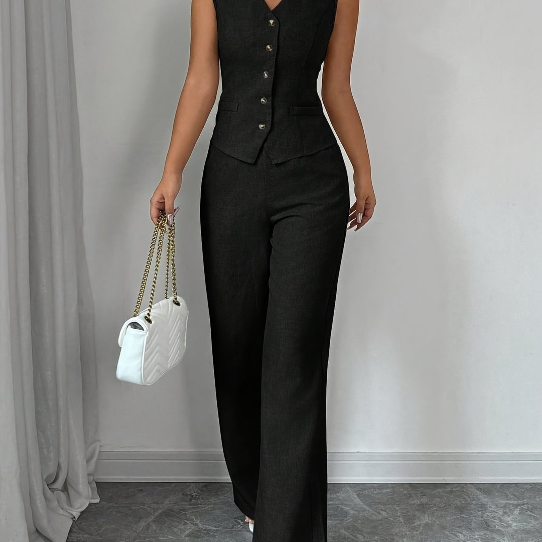 Malia | Elegantes Set aus Weste mit V-Ausschnitt und geraden Hosen