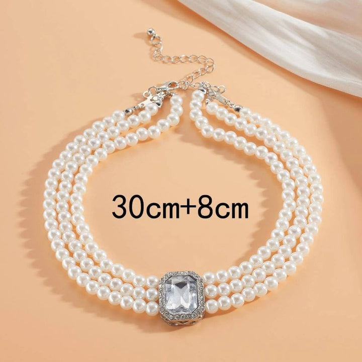 Maxine | Dreireihiger Perlen-Choker mit Kristall