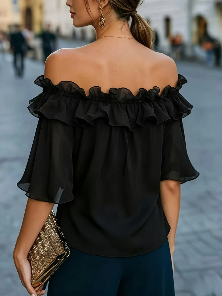 Bruvelle | Elegante Bluse mit schulterfreien Ärmeln und kurzen Ärmeln