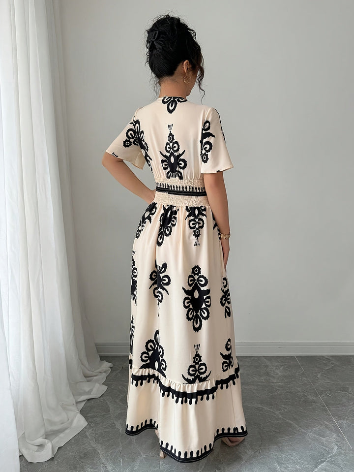 Grace | Vintage Sommer Maxi A-Linie Kleid für Frauen mit V-Ausschnitt und Muster