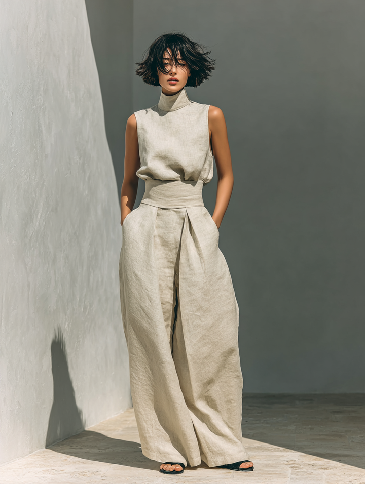 Jorevia | Minimalistisches Ärmelloses Top und Weithosen-Set