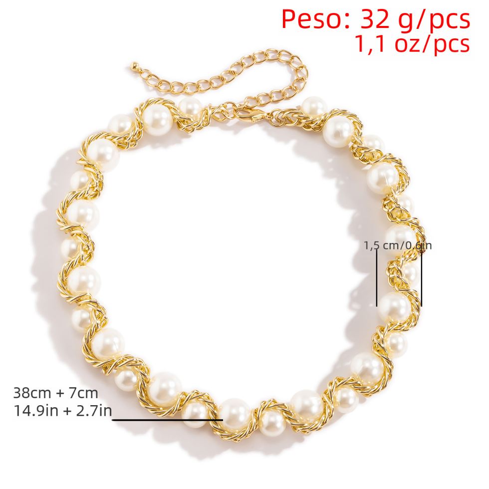 Corinne | Perlenhalskette mit verwobener goldener Kette