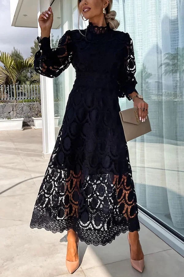 Jalvique | Midi-Feierkleid mit Spitzenärmeln