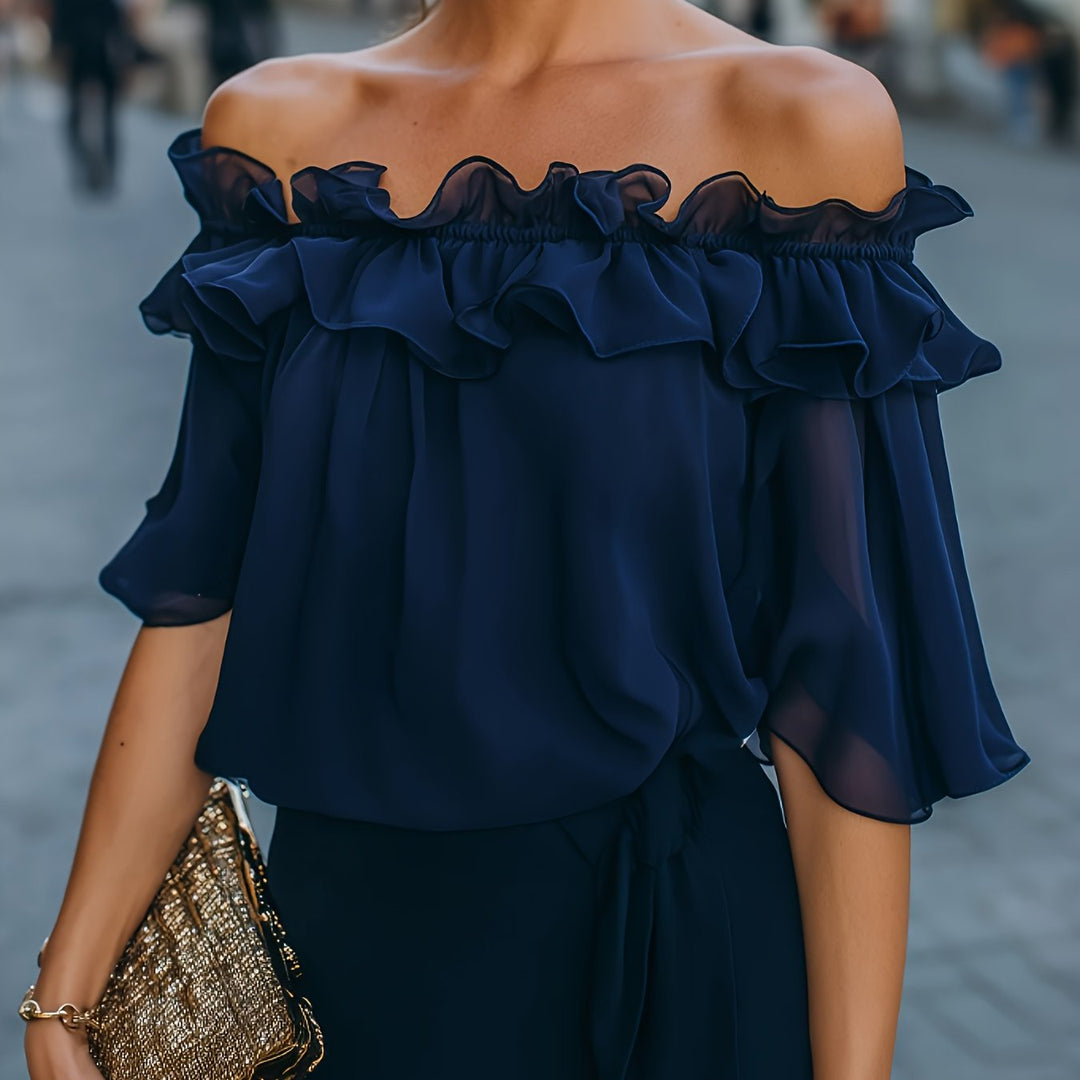 Bruvelle | Elegante Bluse mit schulterfreien Ärmeln und kurzen Ärmeln
