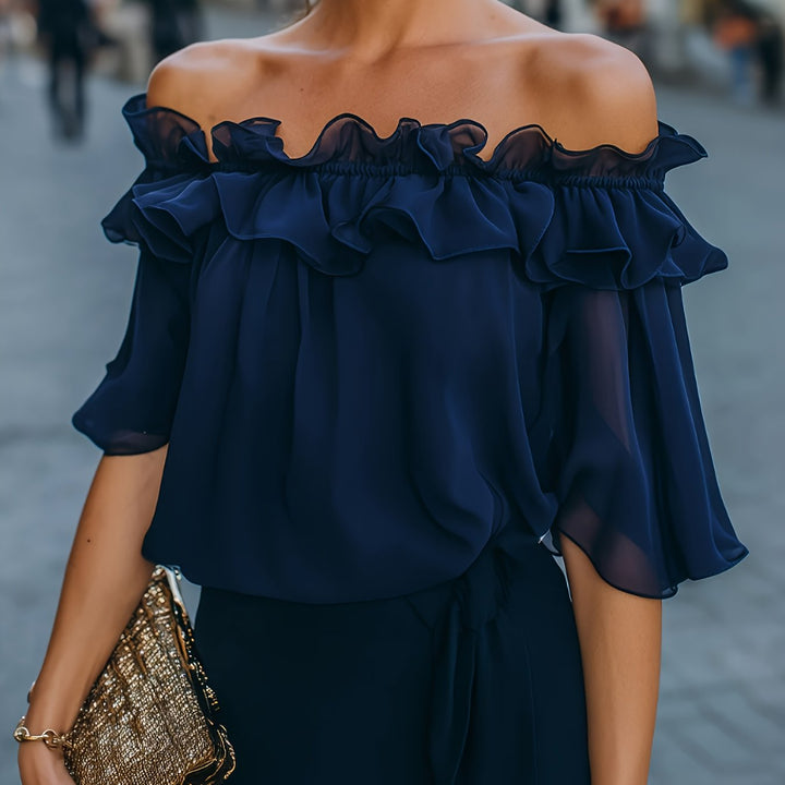 Bruvelle | Elegante Bluse mit schulterfreien Ärmeln und kurzen Ärmeln