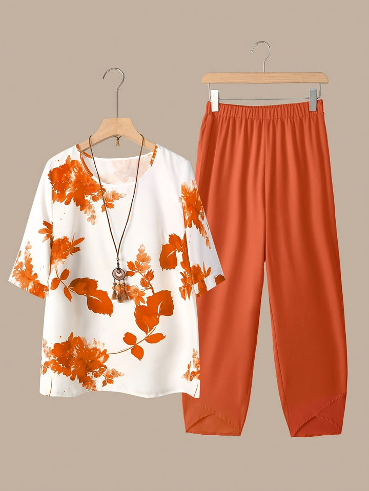 Fynley | Bedrucktes Zweiteiliges Set mit Bluse und Bequemer Hose