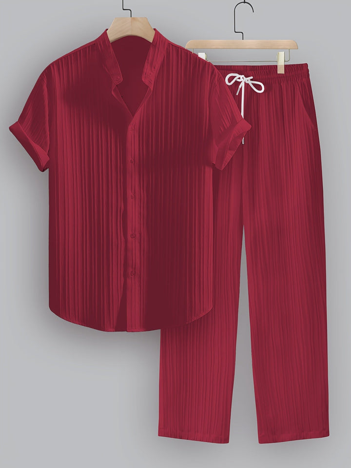 Kavaroq | Sommeroutfit für Herren mit Mao-Kragenhemd und Hose mit Kordelzug