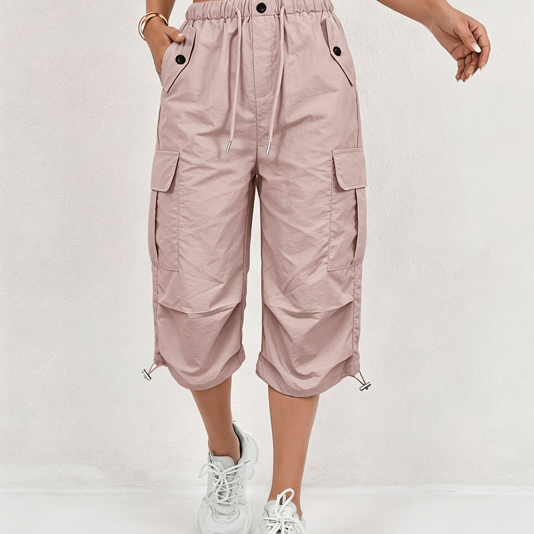 Mireille | Damen Capri Cargo-Hosen aus schnelltrocknendem Material mit elastischem Bund und Kordelzug - Leicht und elastisch, geeignet für - Outdoor-Hosen, Multifunktionshosen, Maschinenwaschbar, lockere Passform in mittellanger Länge für Reisen, Freizeit