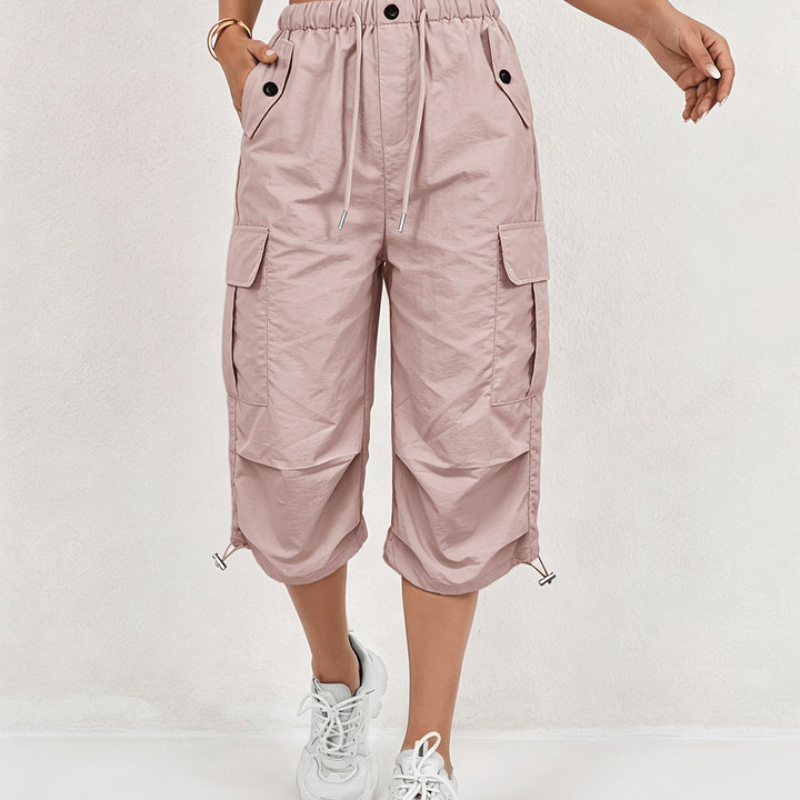 Mireille | Damen Capri Cargo-Hosen aus schnelltrocknendem Material mit elastischem Bund und Kordelzug - Leicht und elastisch, geeignet für - Outdoor-Hosen, Multifunktionshosen, Maschinenwaschbar, lockere Passform in mittellanger Länge für Reisen, Freizeit