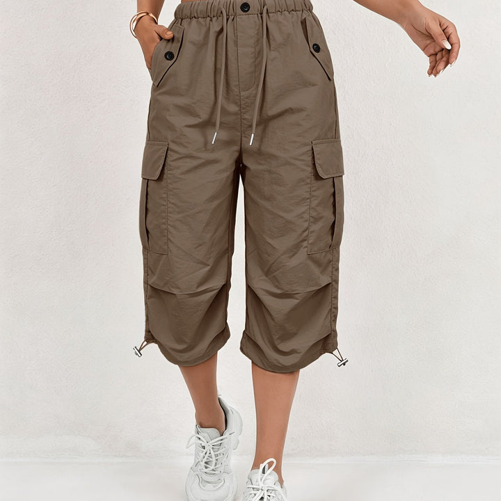 Mireille | Damen Capri Cargo-Hosen aus schnelltrocknendem Material mit elastischem Bund und Kordelzug - Leicht und elastisch, geeignet für - Outdoor-Hosen, Multifunktionshosen, Maschinenwaschbar, lockere Passform in mittellanger Länge für Reisen, Freizeit