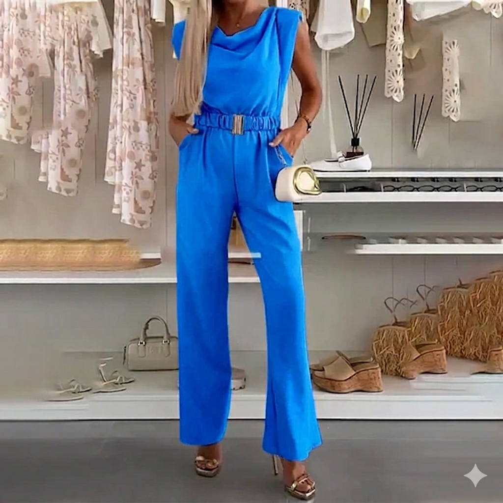 Kaia | Ärmelloses Jumpsuit mit Drapée-Ausschnitt und Taschen