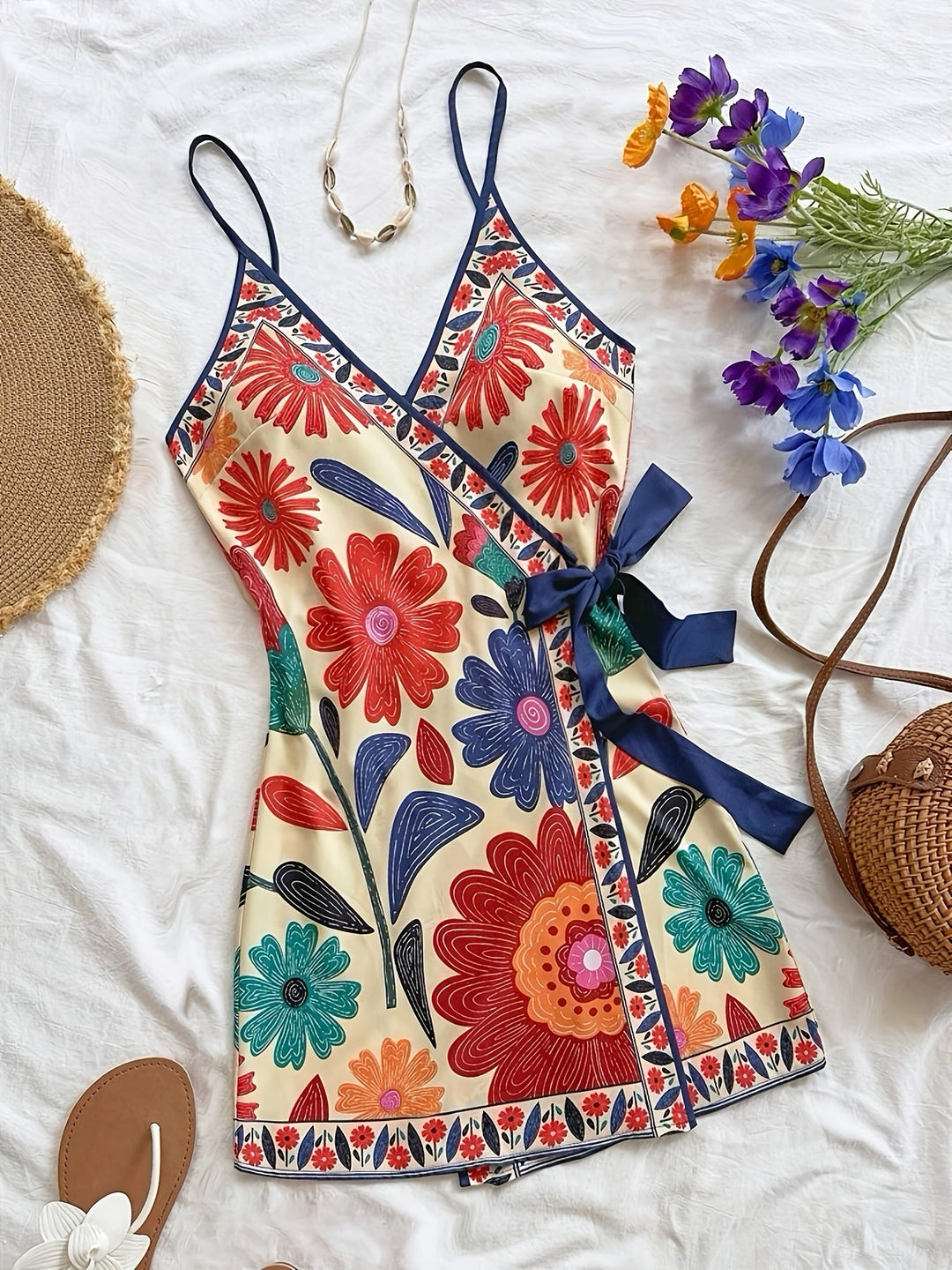Dara | Langes Tropical Kleid mit V-Ausschnitt und Blumenmuster