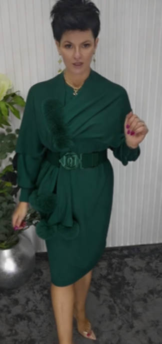 Danira | Damen Langarmkleid mit weichem dekorativem Schal