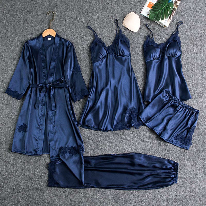 Rosmira | Weiches Satin-Bademantel und Nachtwäsche-Set