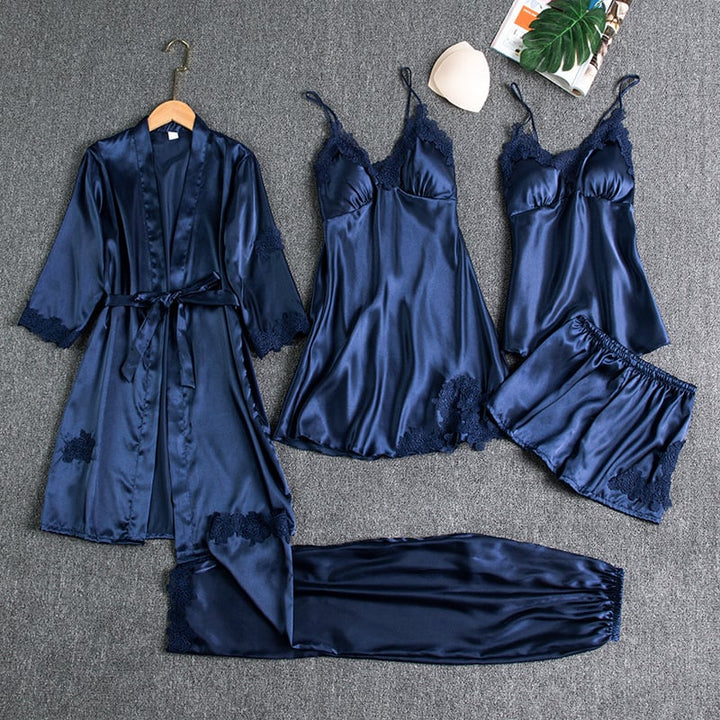 Rosmira | Weiches Satin-Bademantel und Nachtwäsche-Set