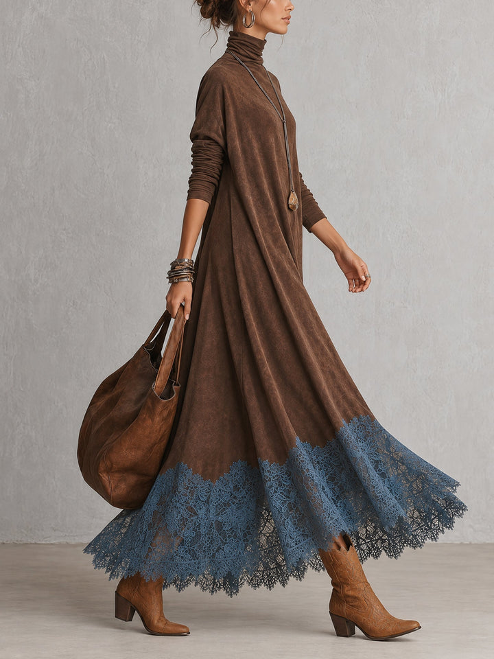 Lillian | Maxikleid mit Wildleder-Effekt und Spitze