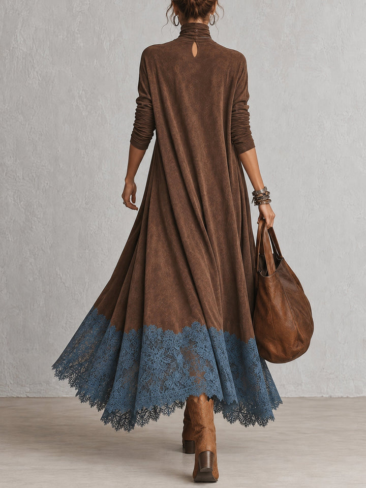 Lillian | Maxikleid mit Wildleder-Effekt und Spitze