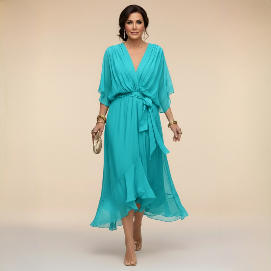 Celanovia | Elegantes V-Ausschnitt Fließendes Maxikleid