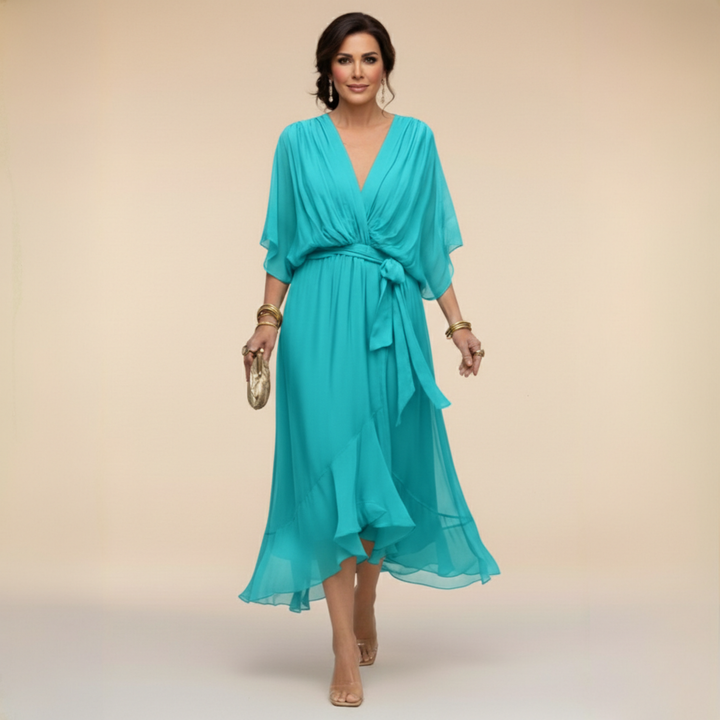 Celanovia | Elegantes V-Ausschnitt Fließendes Maxikleid