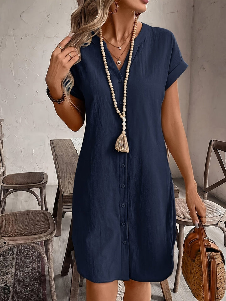 Celine | Lässiges Kleid mit V-Ausschnitt und Knöpfen