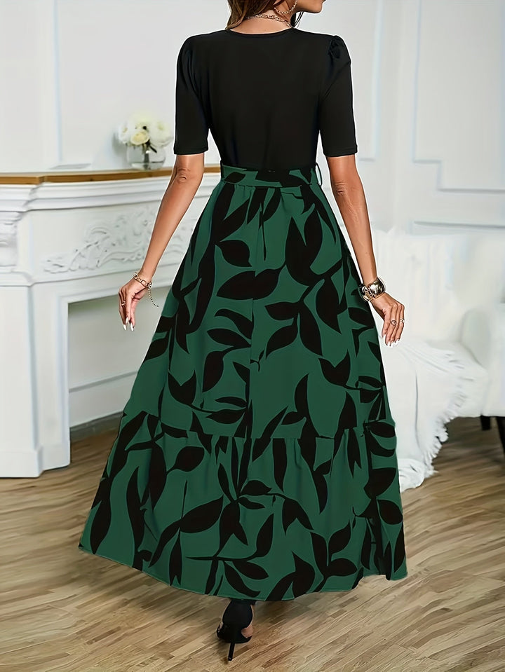 Vanya | Elegantes Midi-Kleid mit geometrischem Muster und Puffärmeln