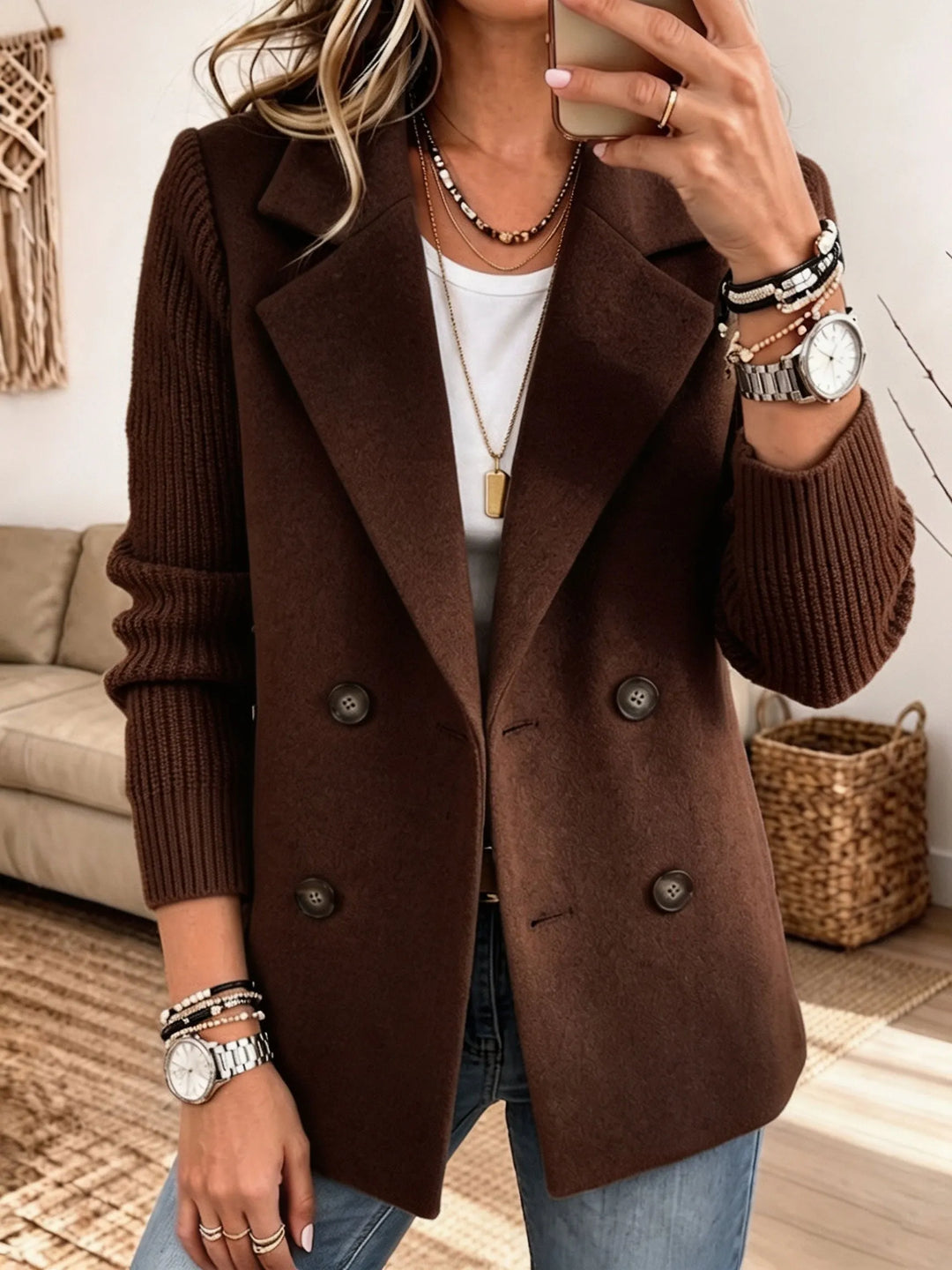 Nicole | Eleganter Blazer mit Strickärmeln und klassischem Design