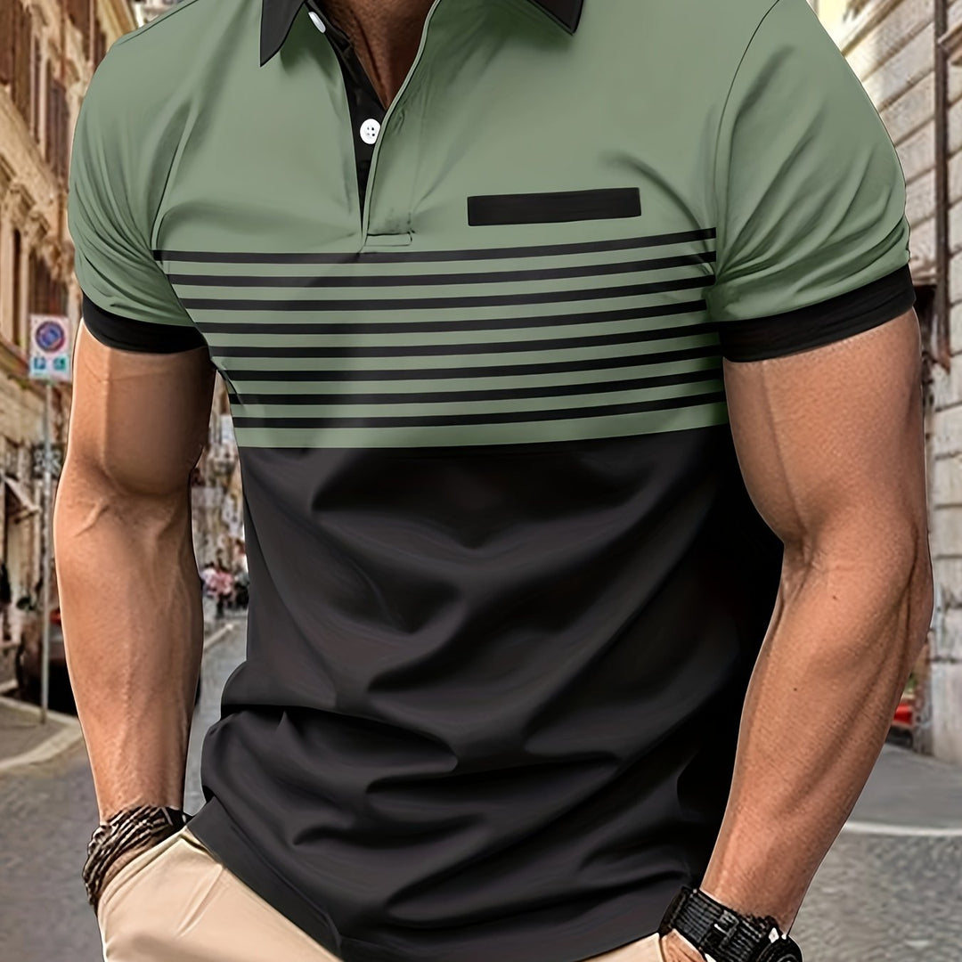Korvexi | Freizeit-T-Shirt für Herren mit feinen Streifen und kurzen Ärmeln