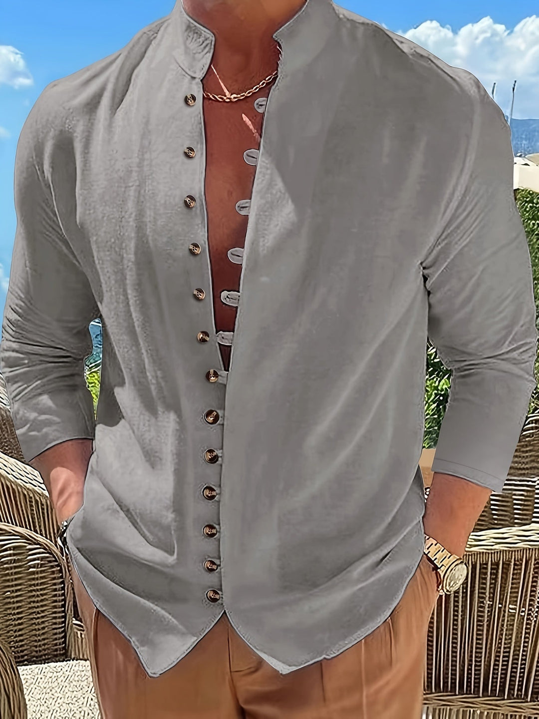 Haviron | Retro-Hemd für Herren mit langen Ärmeln und lockerer Passform