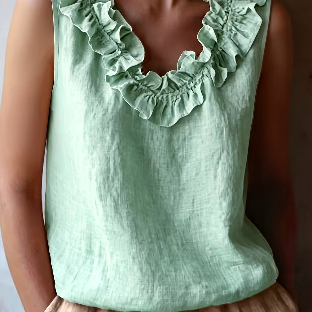 Katherine | Ärmellose Bluse mit Rüschen im lockeren Schnitt für Frühling/Sommer