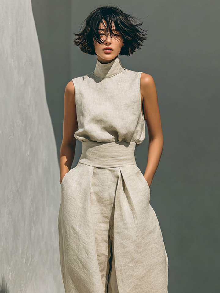 Jorevia | Minimalistisches Ärmelloses Top und Weithosen-Set