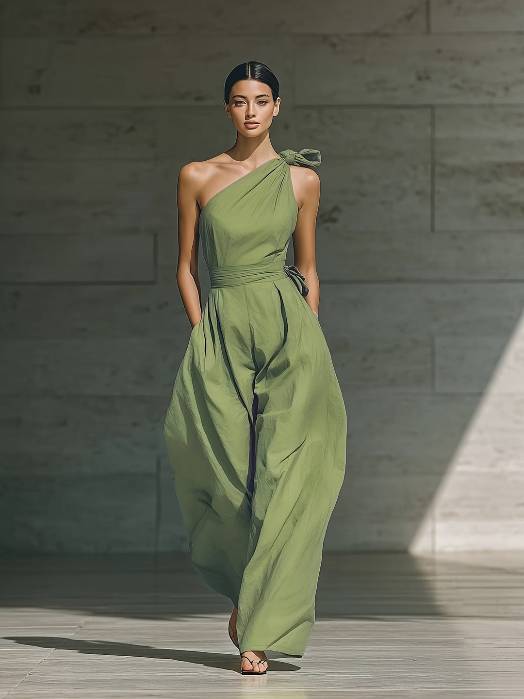 Juveth | Eleganter Ein-Schulter-Jumpsuit mit weitem Bein und definiertem Taillenschnitt