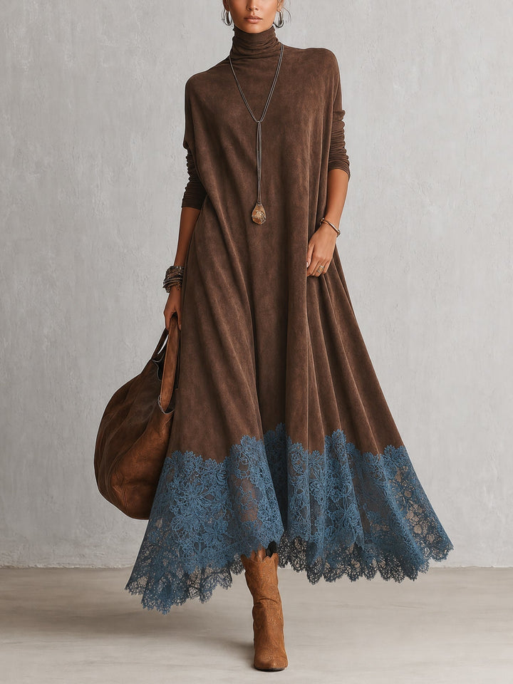 Lillian | Maxikleid mit Wildleder-Effekt und Spitze