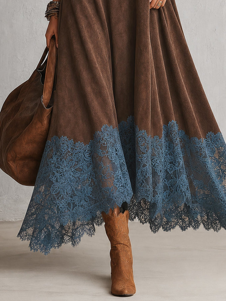 Lillian | Maxikleid mit Wildleder-Effekt und Spitze