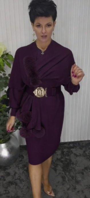 Danira | Damen Langarmkleid mit weichem dekorativem Schal