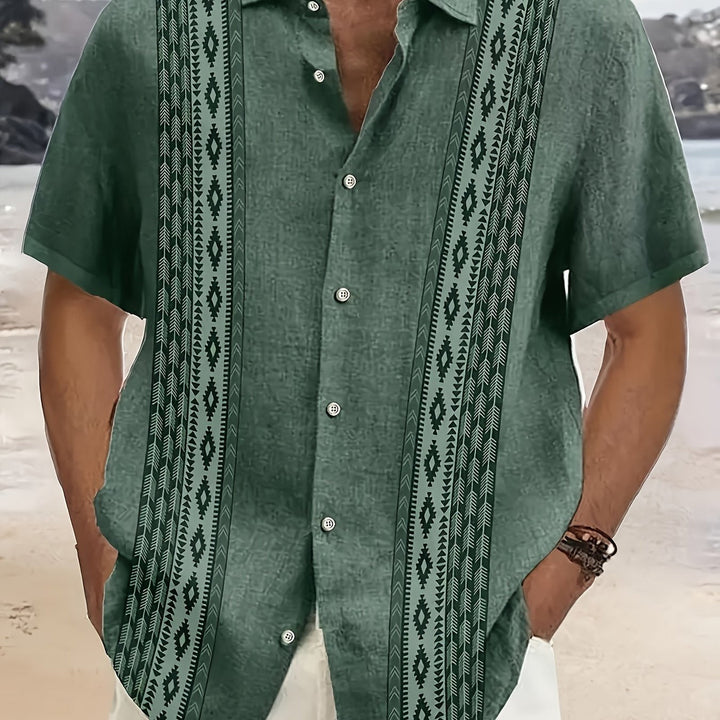Carter | Vintage-Hemd für Herren mit ethnischem Druck und tropischem Stil