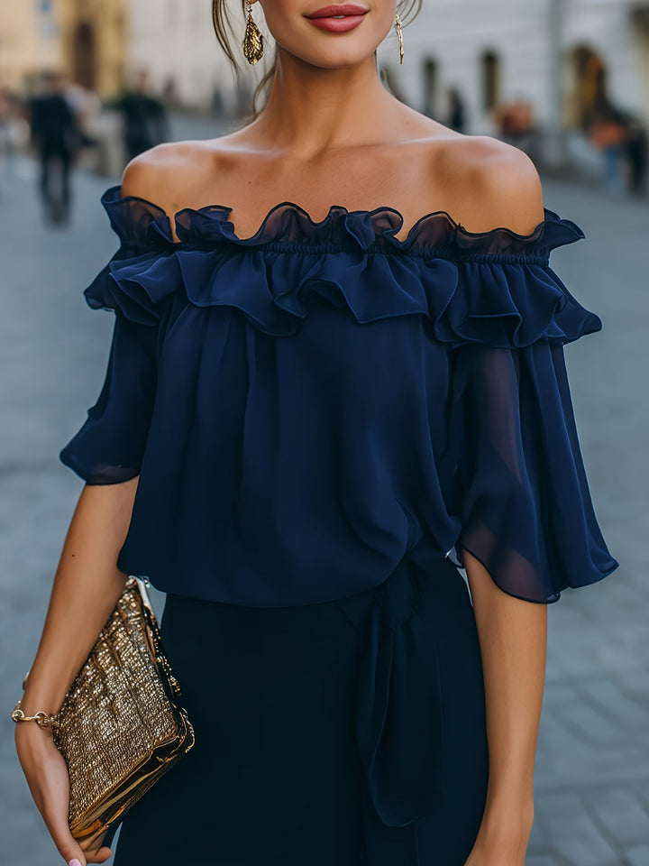 Bruvelle | Elegante Bluse mit schulterfreien Ärmeln und kurzen Ärmeln