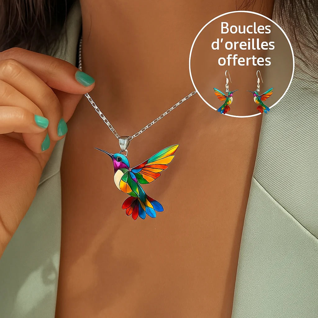 Vaila | Halskette Kolibri Regenbogen + Passende Ohrringe als Geschenk