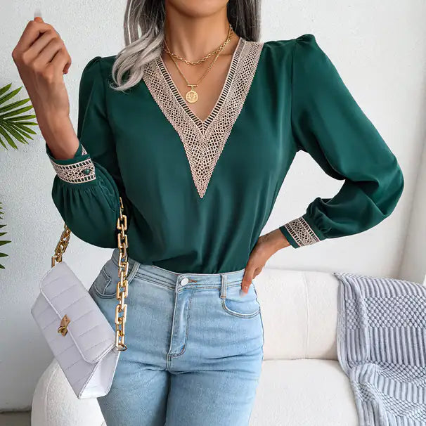 Vera | Elegante Bluse mit langen Ärmeln und V-Ausschnitt