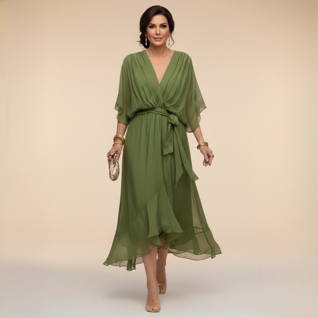 Celanovia | Elegantes V-Ausschnitt Fließendes Maxikleid