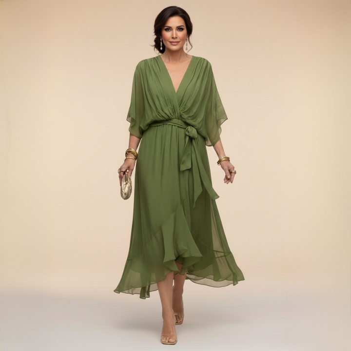 Celanovia | Elegantes V-Ausschnitt Fließendes Maxikleid