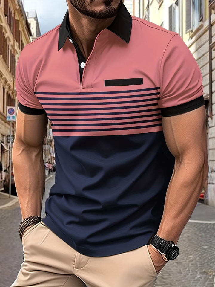 Korvexi | Freizeit-T-Shirt für Herren mit feinen Streifen und kurzen Ärmeln