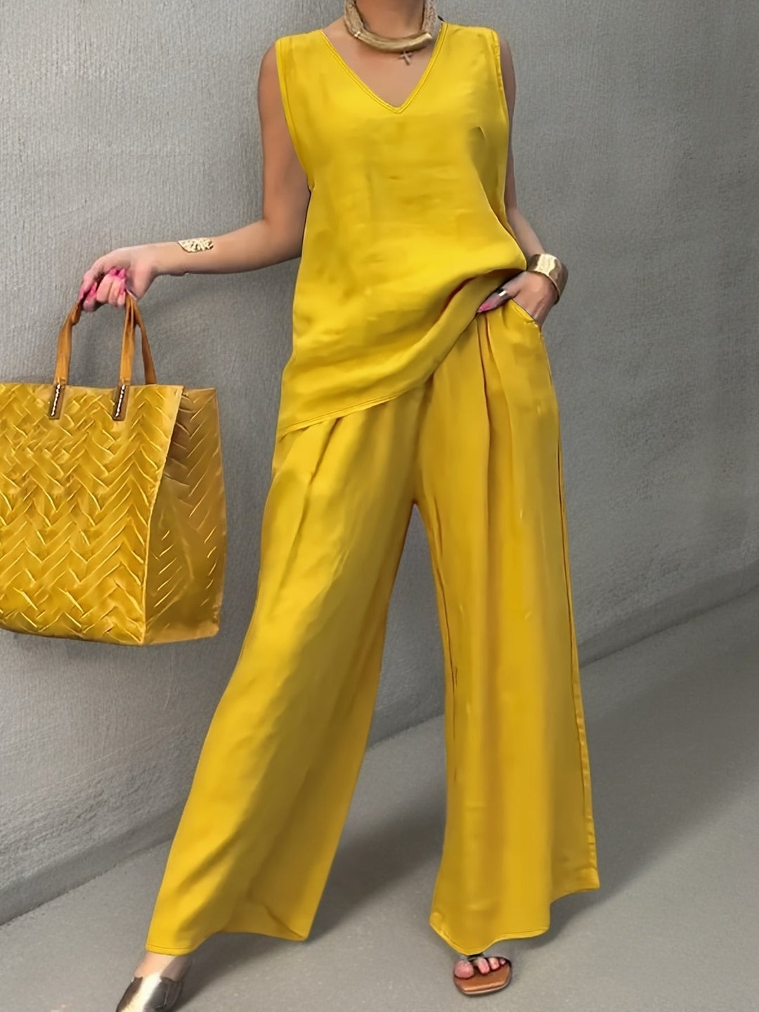 Kalia | Zweiteiliges Casual-Set mit Ärmellosem Top und Weitgeschnittenen Hosen