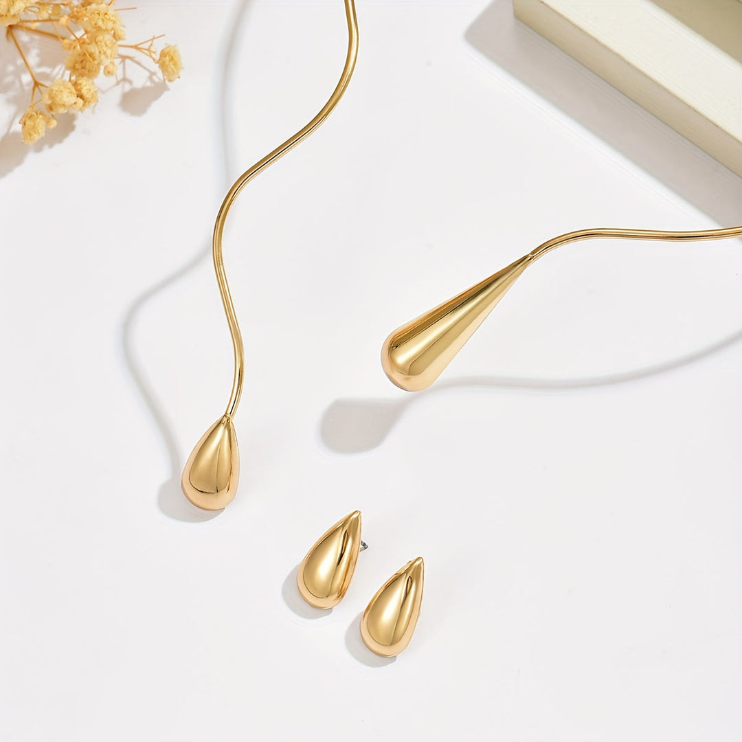 Taliah | Set Eleganter Halskette und Ohrringe mit Asymmetrischem Tropfen-Design
