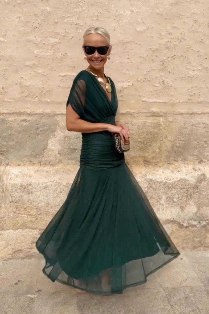 Novarente | Raffiniertes V-Ausschnitt Fließendes Maxi-Abendkleid