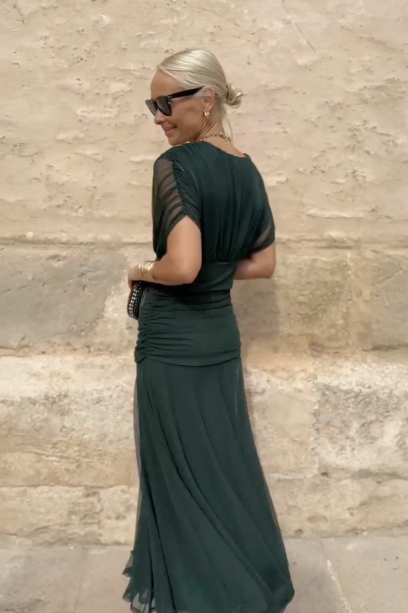 Novarente | Raffiniertes V-Ausschnitt Fließendes Maxi-Abendkleid