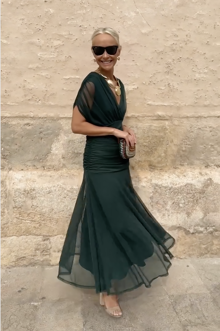 Novarente | Raffiniertes V-Ausschnitt Fließendes Maxi-Abendkleid