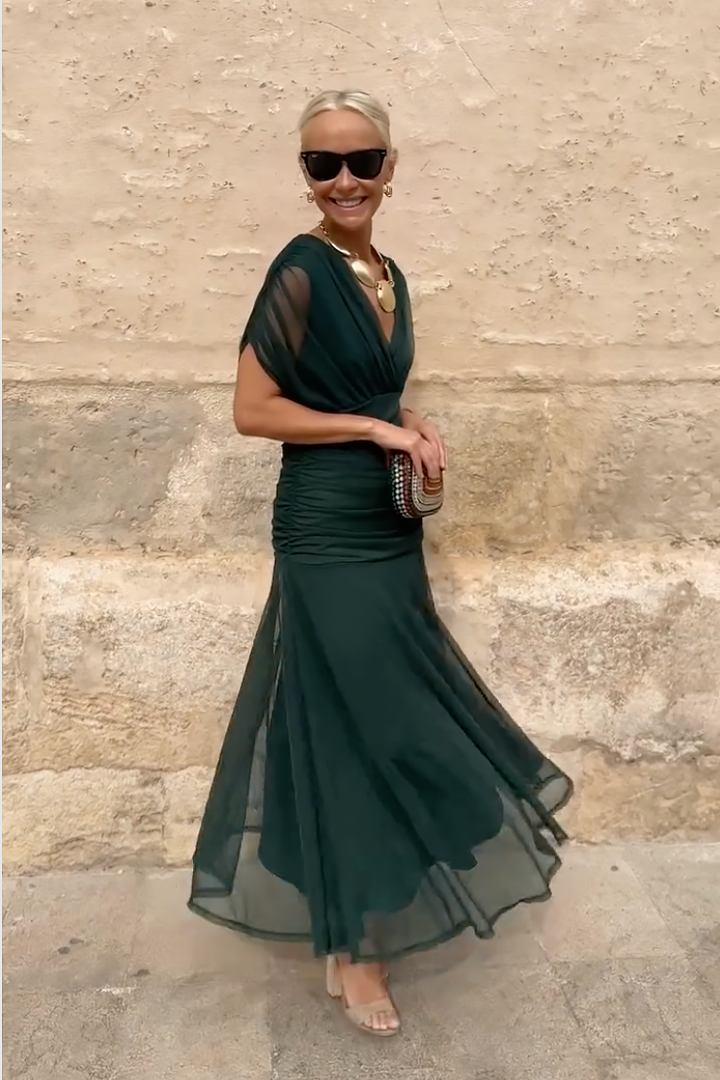 Novarente | Raffiniertes V-Ausschnitt Fließendes Maxi-Abendkleid