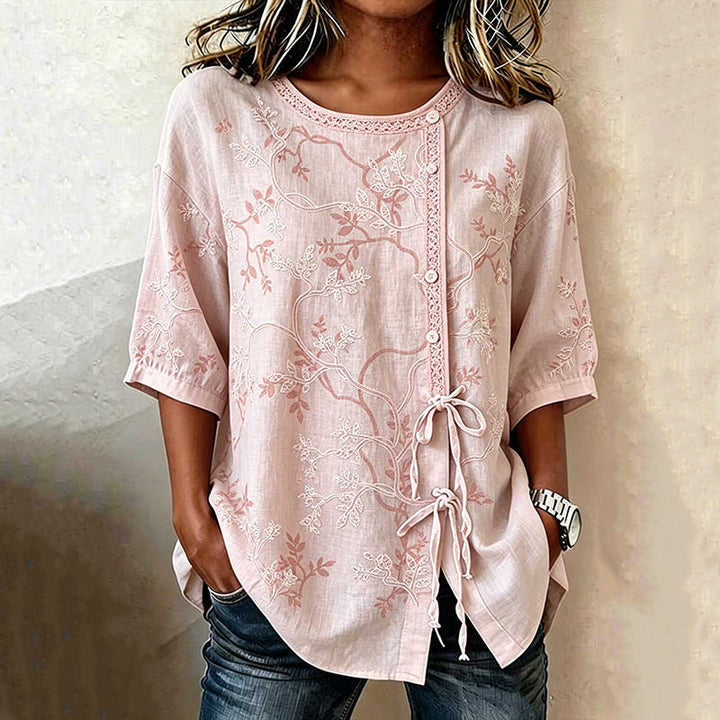 Myrthine | Vintage-Bluse mit Blätterdruck