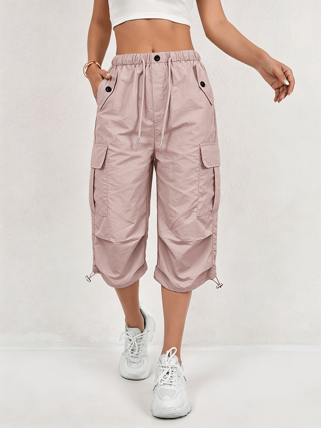 Mireille | Damen Capri Cargo-Hosen aus schnelltrocknendem Material mit elastischem Bund und Kordelzug - Leicht und elastisch, geeignet für - Outdoor-Hosen, Multifunktionshosen, Maschinenwaschbar, lockere Passform in mittellanger Länge für Reisen, Freizeit