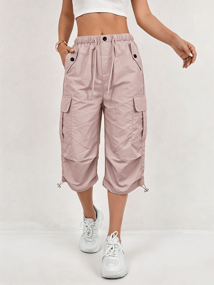 Mireille | Damen Capri Cargo-Hosen aus schnelltrocknendem Material mit elastischem Bund und Kordelzug - Leicht und elastisch, geeignet für - Outdoor-Hosen, Multifunktionshosen, Maschinenwaschbar, lockere Passform in mittellanger Länge für Reisen, Freizeit